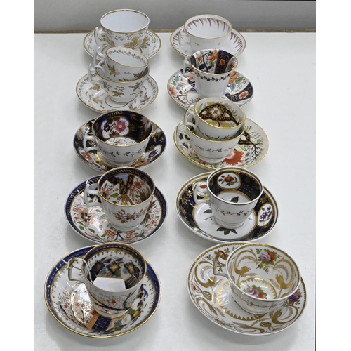 250 - Ten Charles Bourne trios and cups and saucers, c.1820, pattern numbers 110, 154, 212, 242, 320, 350,... 