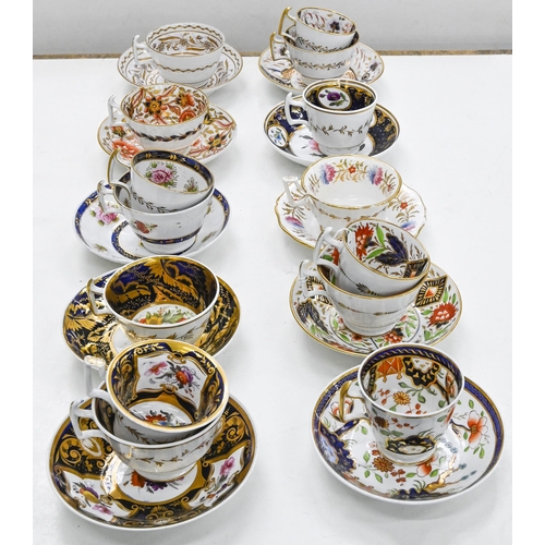 251 - Ten Charles Bourne trios and cups and saucers, c.1820, pattern numbers 158, 208, 233, 272, 301, 303,... 