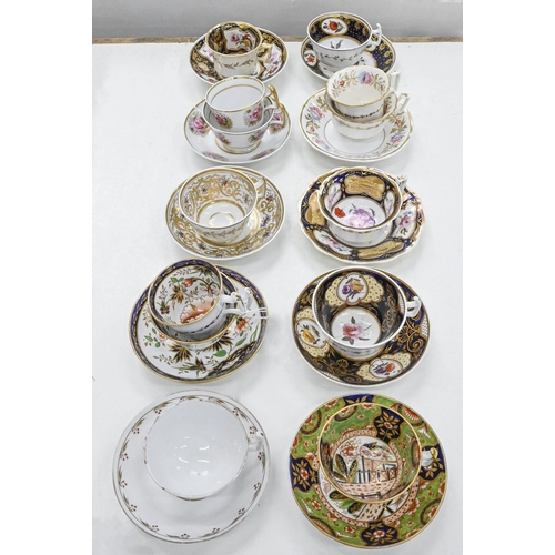 252 - Ten Charles Bourne trios and cups and saucers, c.1820, pattern numbers 150, 267, 287, 388, 459, 512,... 