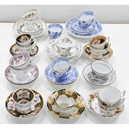 254 - Fifteen Charles Bourne trios and cups and saucers, c.1820, pattern numbers 95, 132, 245, 314, 317, 6... 