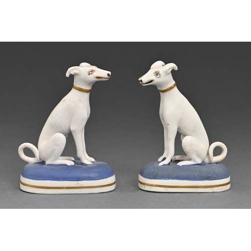 273 - A pair of Charles Bourne seated greyhounds, c.1817-1830, pattern 10, each with gilt collars and seat... 