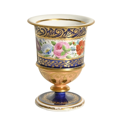 279 - A Charles Bourne spill vase, c.1820, pattern number 2, gilt foliage on a cobalt ground with a band o... 