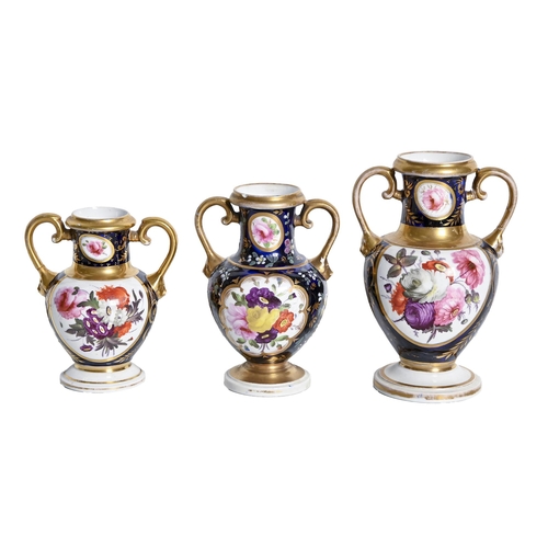 282 - A Charles Bourne pair of vases and another, c.1820-1825, pattern numbers 380 and 362, the pair paint... 