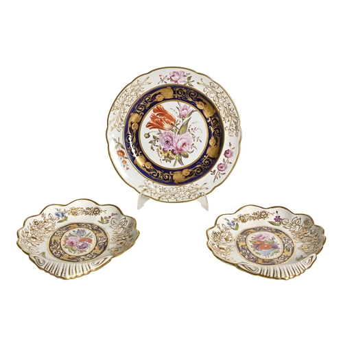 295 - Two Charles Bourne moulded dessert service dishes and a dessert plate, c.1818-1825, pattern number 5... 