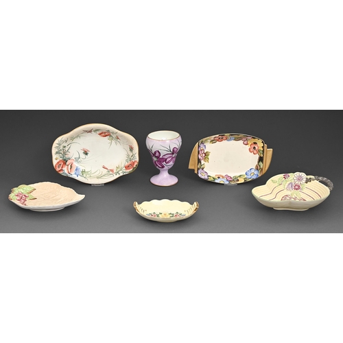 3 - Four Carlton Ware dishes and a vase and another dish, c.1920-1950, the largest 17.5cm l, printed mar... 