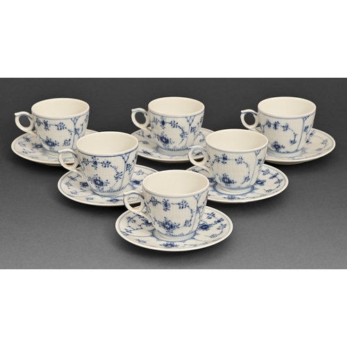 34 - A set of six Royal Copenhagen coffee cups and saucers, second half of 20th c, painted in underglaze ... 