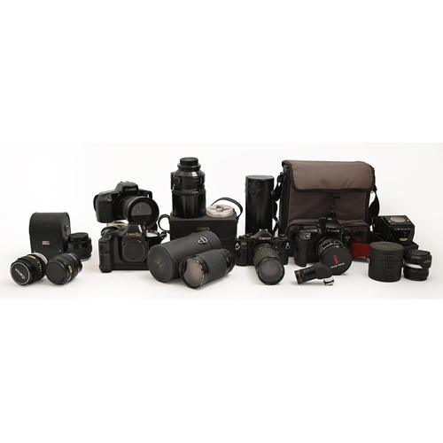 529 - Various Canon cameras, lenses and accessories, to include Canon A-I, Canon EOS 5, EOS 100 and Canon ... 