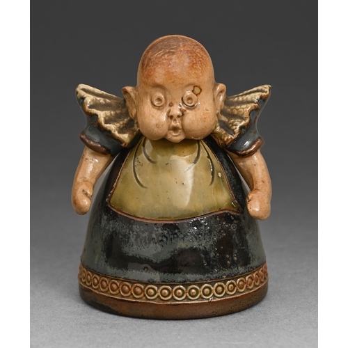 53 - A Doulton Lambeth ware satirical baby figural inkwell, c1908, 85mm h, impressed marks inside initial... 