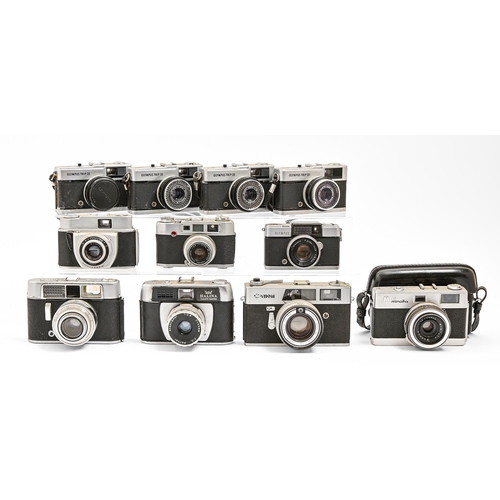 530 - Eleven rangefinder cameras, to include Olympus Trip, Canonette, Minolta, Halina and Voigtlander... 