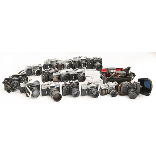 532 - Miscellaneous Zenit SLR cameras of all ages and models, plus a Kiev rangefinder, Zorki camera and Ch... 