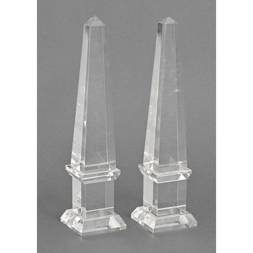 56 - A pair of glass obelisks, 32cm h