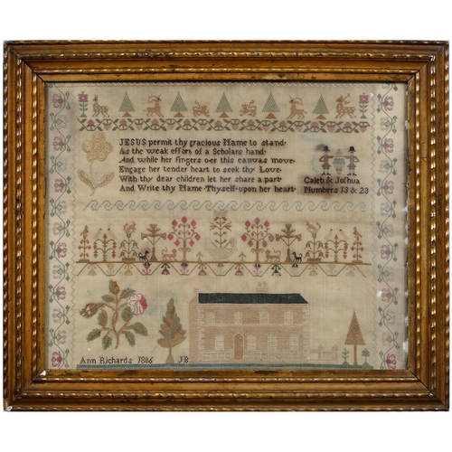 607 - A George III linen sampler, Ann Richards, dated 1806, embroidered in colourful cotton and silk threa... 