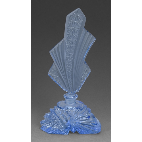 62 - An Art Deco blue cut glass scent bottle, c.1930, 23.5cm h