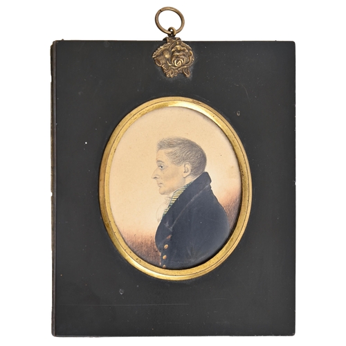 653 - English School, early 19th century - Portrait Miniature of a Gentleman, ink and watercolour on card,... 