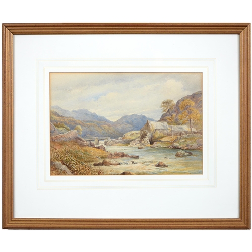 676 - Joseph Seddon Tyrer, mid-late 19th c - Water Mill by a Bridged River, signed and dated 1896, waterco... 