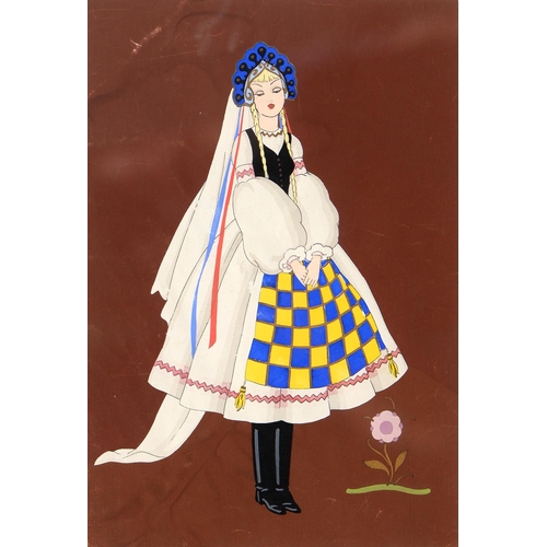 687 - Italian School, 20th century - Fashionable Young Women, three, pochoir prints, 29.5cm x 23.5cm and c... 