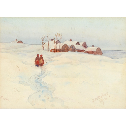 688 - Julius Maximilian Delbos (1879-1970) - Figures in the Snow, signed, dated 1912 and inscribed Russia,... 