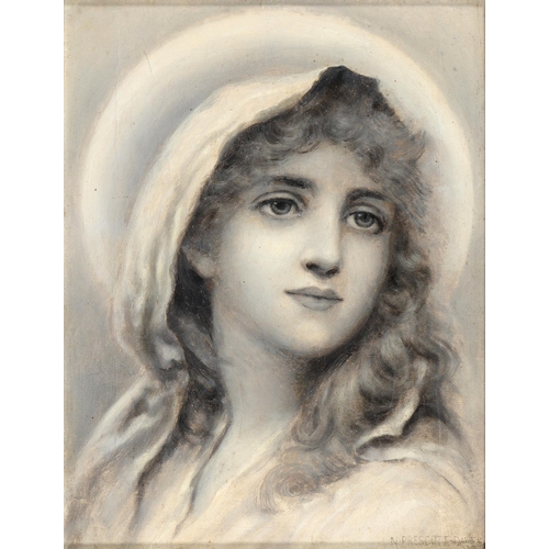 691 - Norman Prescott Davies RBA (1862-1915) - Head of the Virgin, signed, inscribed on the stretcher, oil... 