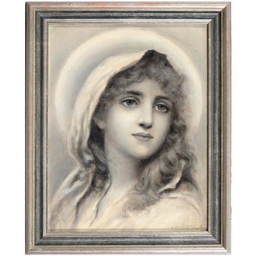 691 - Norman Prescott Davies RBA (1862-1915) - Head of the Virgin, signed, inscribed on the stretcher, oil... 