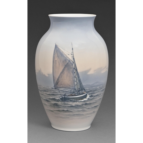 7 - A Royal Copenhagen vase, c.1948, painted with a boat, 33cm h, printed and painted mark CSX 2869/4044... 