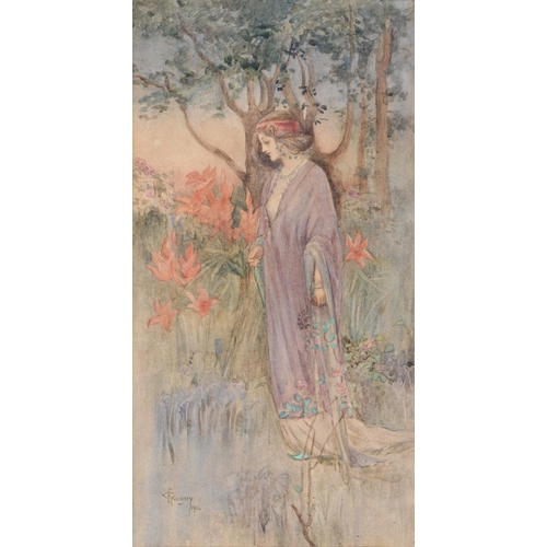 705 - E Gregory, 1911 - Reverie, signed and dated, watercolour, 28.5cm x 15cm