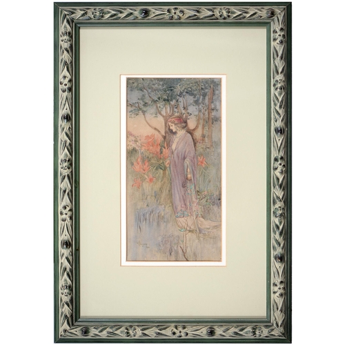 705 - E Gregory, 1911 - Reverie, signed and dated, watercolour, 28.5cm x 15cm