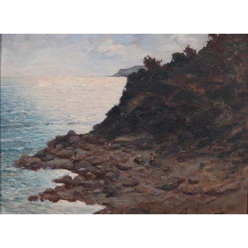 708 - Continental School, 20th century - Coastal Landscape, indistinctly signed, oil on board, 27cm x 37cm... 