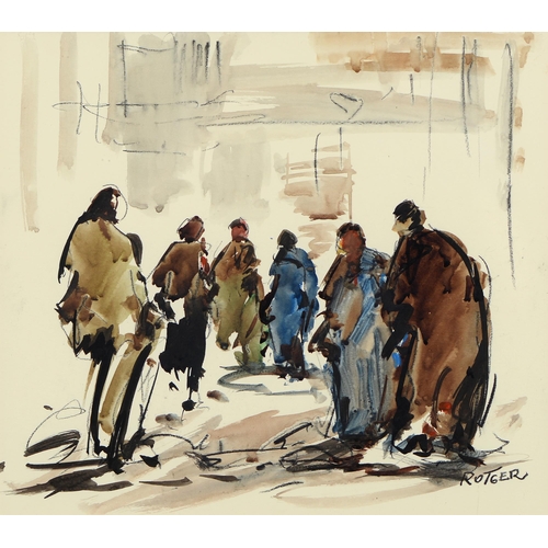 710 - ** Rotger, late 20th century - Groups of Figures, four, all signed, watercolour, 38.5cm x 39cm and s... 