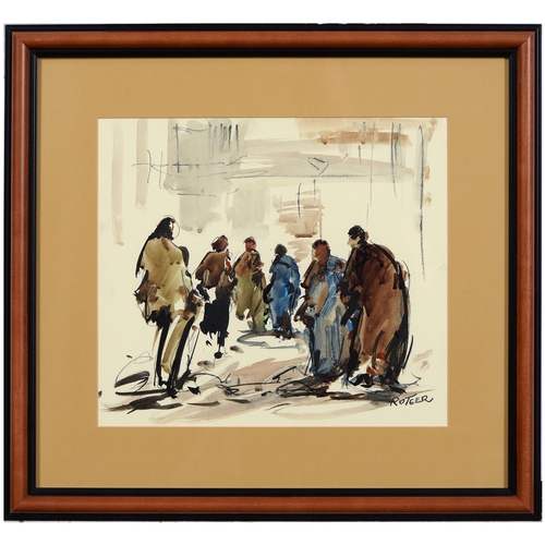 710 - ** Rotger, late 20th century - Groups of Figures, four, all signed, watercolour, 38.5cm x 39cm and s... 