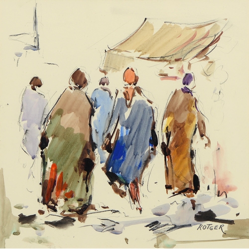 710 - ** Rotger, late 20th century - Groups of Figures, four, all signed, watercolour, 38.5cm x 39cm and s... 