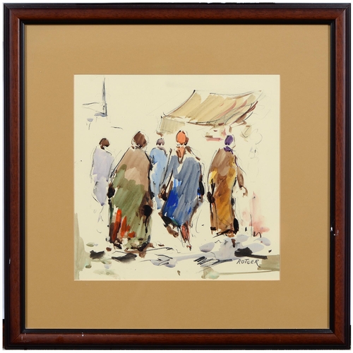 710 - ** Rotger, late 20th century - Groups of Figures, four, all signed, watercolour, 38.5cm x 39cm and s... 