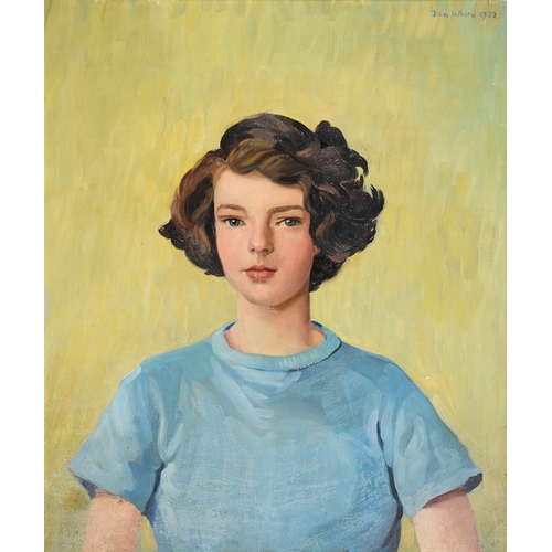 728 - John White, 1952 - Portrait of A Girl, bust length, signed and dated, oil on canvas, 54.5cm x 44cm... 