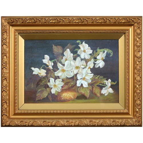 729 - English School 1907 - White Flowers, signed with initials S.M.W and dated, oil on canvas, 31cm x 47c... 