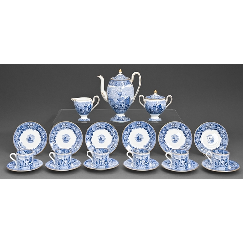 73 - A Wedgewood blue and white transfer printed coffee service, early 20th c, the coffee pot 19cm h, pri... 