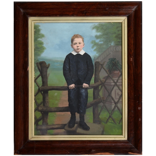 732 - A Victorian overpainted photograph of a Boy, in rosewood veneered frame, 76cm x 63cm... 