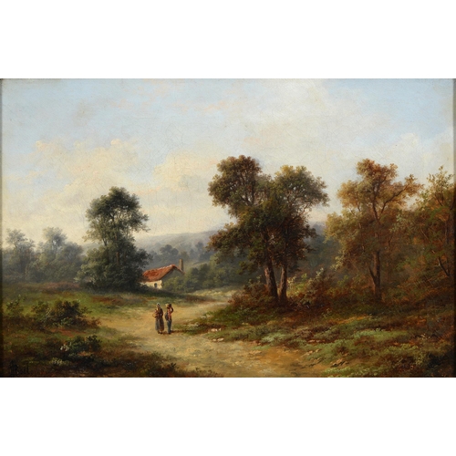 736 - J.H. Boel, late 19th/early 20th c - Rustic Figures in a Landscape, signed, oil on canvas, 29.5 x 44c... 