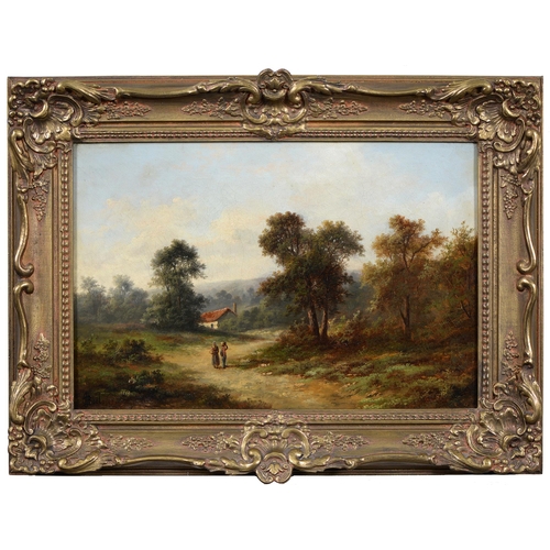 736 - J.H. Boel, late 19th/early 20th c - Rustic Figures in a Landscape, signed, oil on canvas, 29.5 x 44c... 