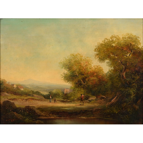 737 - E. Nèyye**, late 19th/early 20th c - Rustics in a Landscape, signed, oil on panel, 29.5 x 39.5cm... 