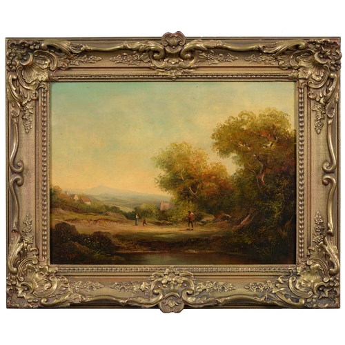 737 - E. Nèyye**, late 19th/early 20th c - Rustics in a Landscape, signed, oil on panel, 29.5 x 39.5cm... 