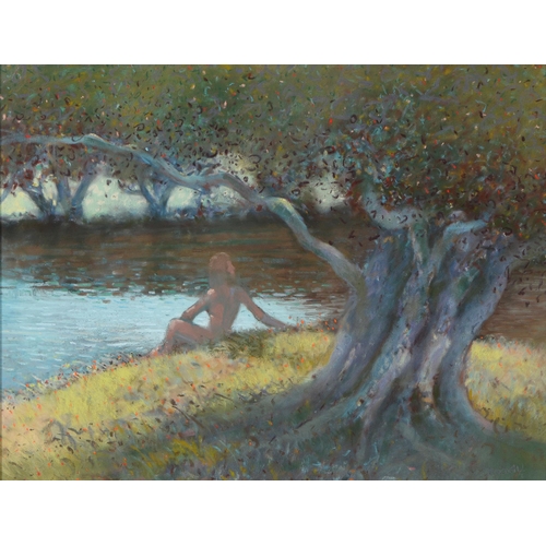 738 - Charles Stone, 20th/21st century - Sunbather at Chatsworth, signed, pastel, 32cm x 42cm... 