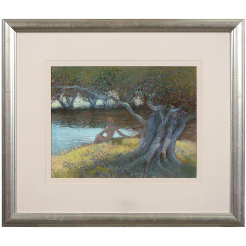 738 - Charles Stone, 20th/21st century - Sunbather at Chatsworth, signed, pastel, 32cm x 42cm... 