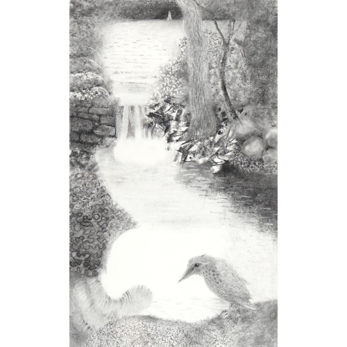 748 - Charles Stone, 20th/21st century - Ancient Bethlehem; Sunlit Pond; Kingfisher, three, charcoal, 38cm... 