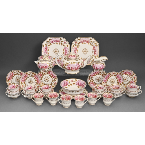 78 - A Spode bone china tea  and coffee service, c.1820, painted with pink roses and gilt, the teapot 15c... 