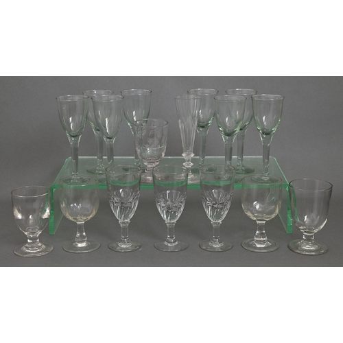 81 - Seventeen ale and wine glass and rummers, 19th c including a set and several pairs, various sizes... 