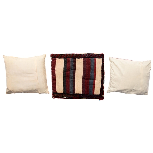 812 - A Khamesh bag made into a cushion 64 x 57cm and two needlework Susani cushions 40 x 46cm and 42 x 46... 