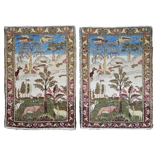 816 - A pair of Tabriz pictorial rugs, early 20th c, 80 x 55cm