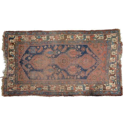 828 - A Kurdish rug, 206cm x 122cm, an Afghan rug, 144cm x 100cm and an Afghan prayer rug, 115cm x 76cm (3... 