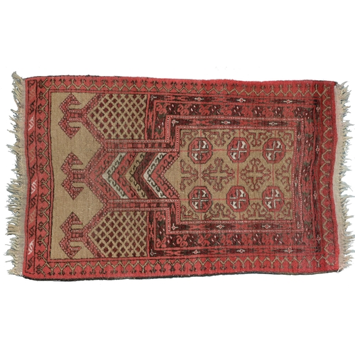 828 - A Kurdish rug, 206cm x 122cm, an Afghan rug, 144cm x 100cm and an Afghan prayer rug, 115cm x 76cm (3... 