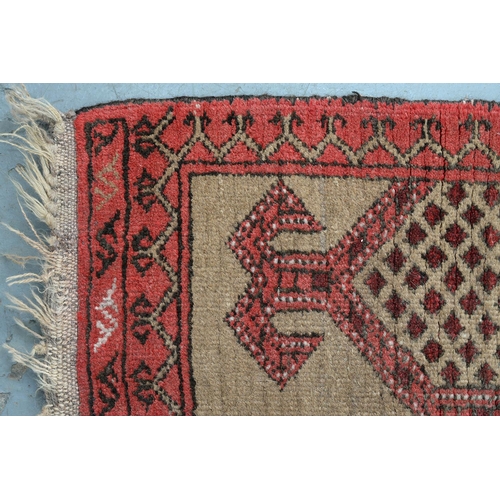 828 - A Kurdish rug, 206cm x 122cm, an Afghan rug, 144cm x 100cm and an Afghan prayer rug, 115cm x 76cm (3... 