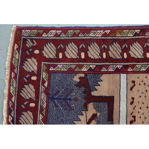 828 - A Kurdish rug, 206cm x 122cm, an Afghan rug, 144cm x 100cm and an Afghan prayer rug, 115cm x 76cm (3... 